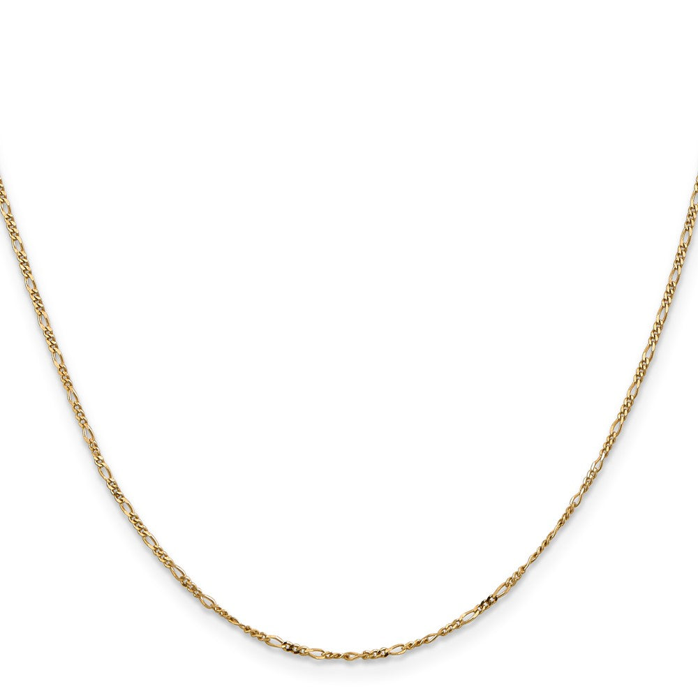 14K Gelbgold 1.25mm Flach Figaro mit Feder Anhänger Ring Anhänger Halskette