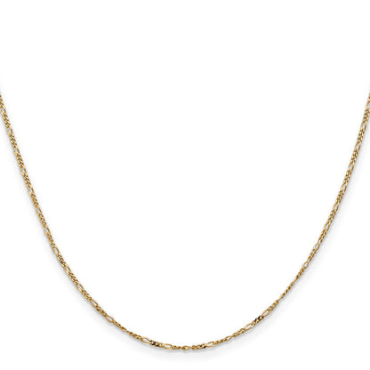 14K Gelbgold 1.25mm Flach Figaro mit Feder Anhänger Ring Anhänger Halskette