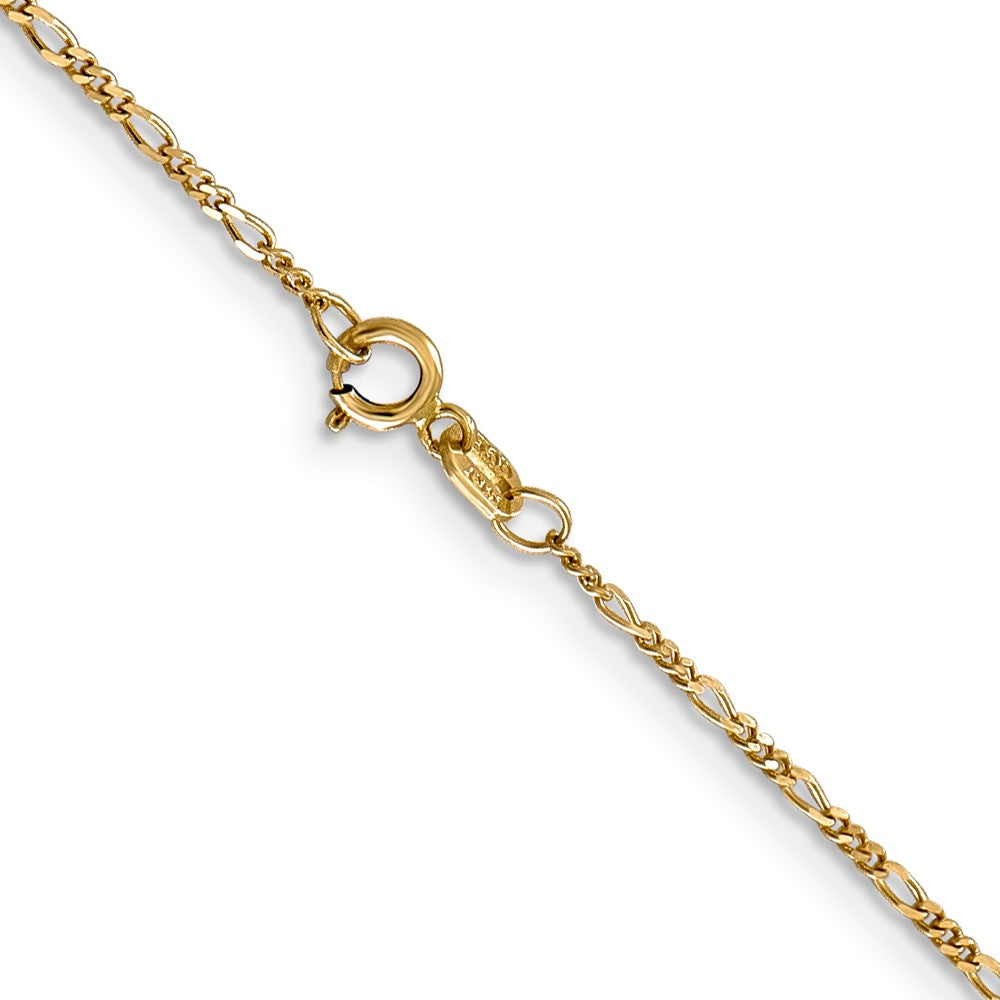 14K Gelbgold 1.25mm Flach Figaro mit Feder Anhänger Ring Anhänger Halskette