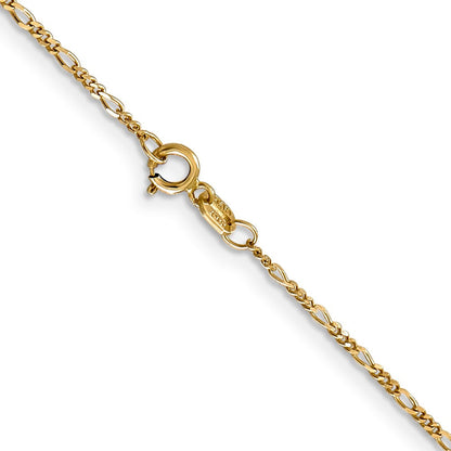 14K Gelbgold 1.25mm Flach Figaro mit Feder Anhänger Ring Anhänger Halskette
