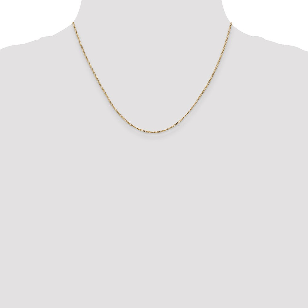 14K Gelbgold 1.25mm Flach Figaro mit Feder Anhänger Ring Anhänger Halskette