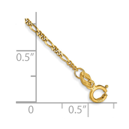 14K Gelbgold 1.25mm Flach Figaro mit Feder Anhänger Ring Anhänger Gliederarmband