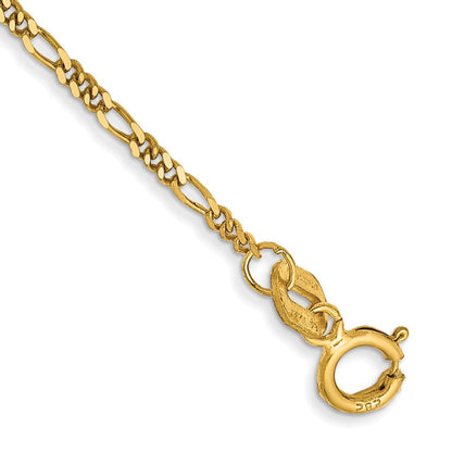 14K Gelbgold 1.25mm Flach Figaro mit Feder Anhänger Ring Anhänger Gliederarmband