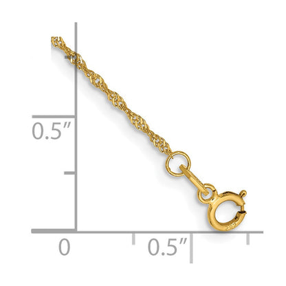 14K Gelbgold 1.10mm Singapurkette mit Federring Verschluss Gliederarmband