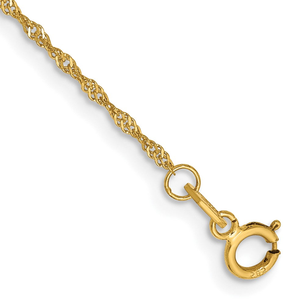 14K Gelbgold 1.10mm Singapurkette mit Federring Verschluss Kette Fußkettchen