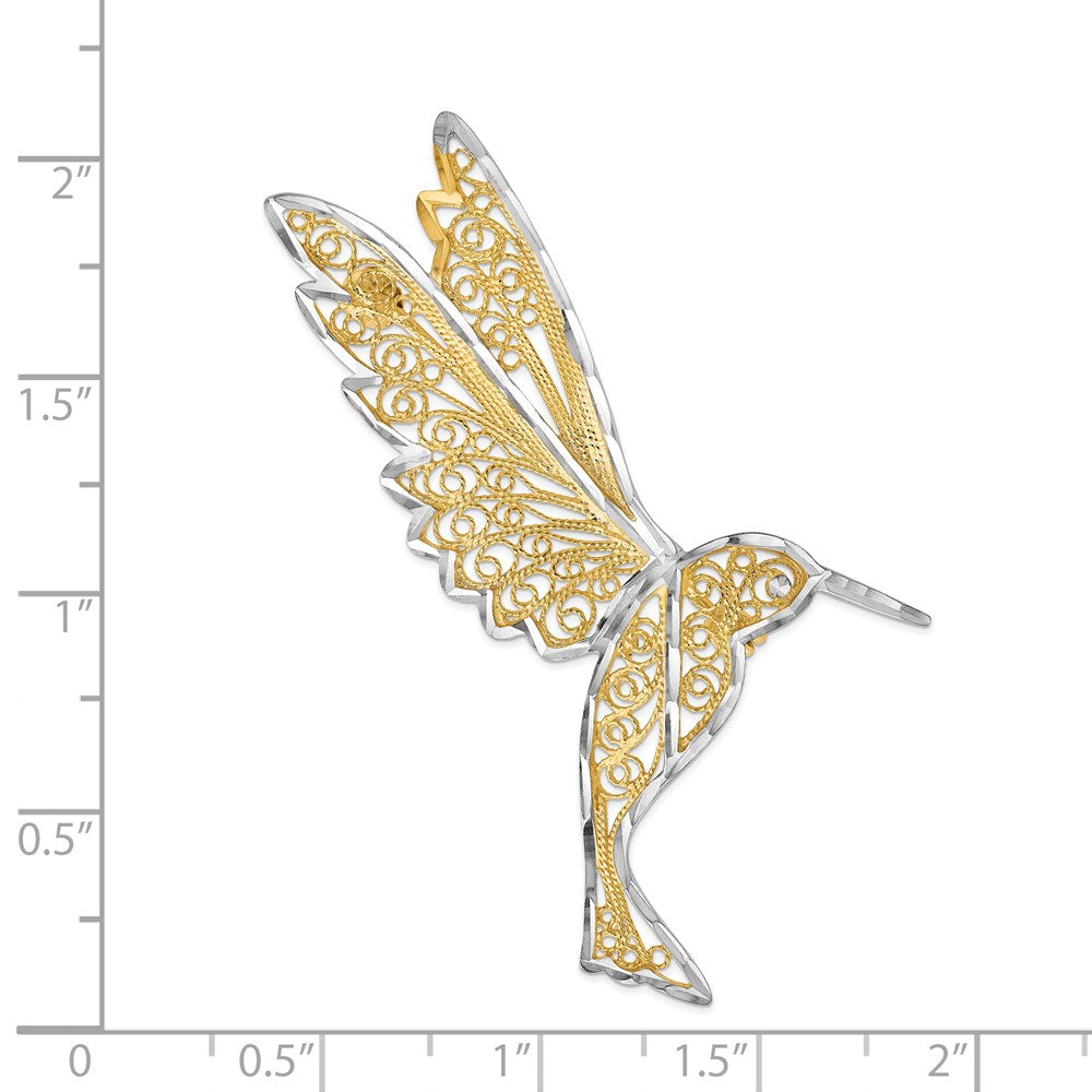 14K Gelb & Rhodium Gold & Rhodium Diamantiert Filigran Hummingbird Brosche