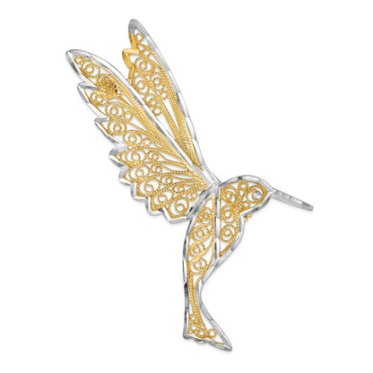 14K Gelb & Rhodium Gold & Rhodium Diamantiert Filigran Hummingbird Brosche