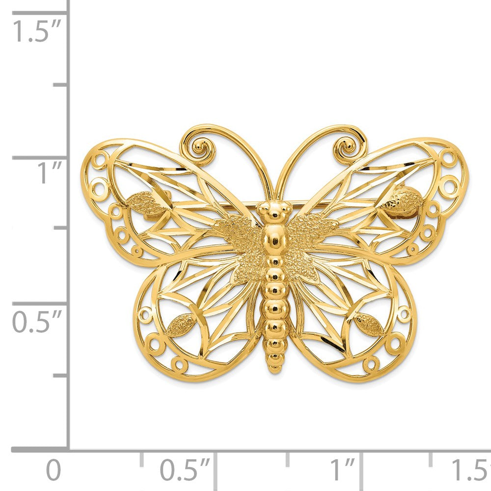 14K Gelbgold Diamantiert Poliert & Satiniert Schmetterling Brosche