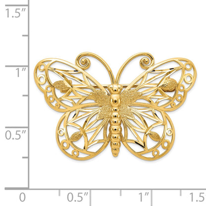 14K Gelbgold Diamantiert Poliert & Satiniert Schmetterling Brosche
