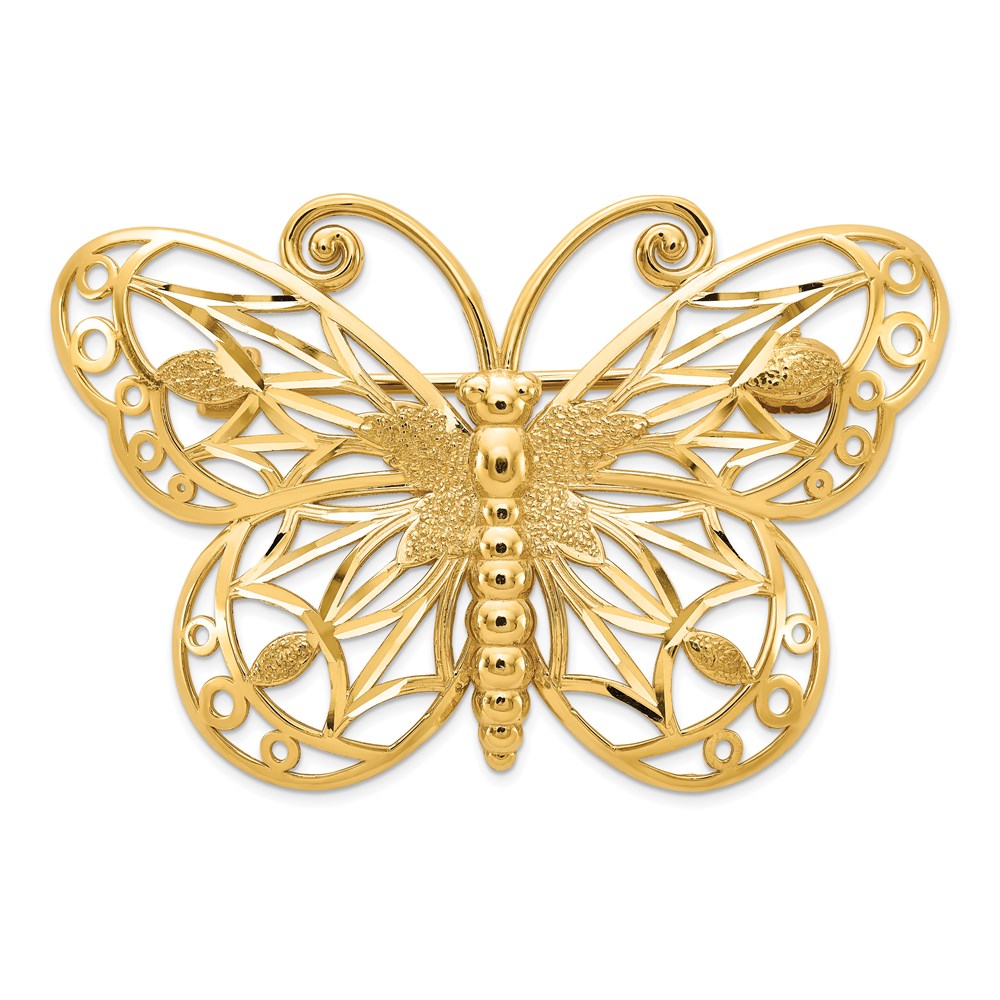 14K Gelbgold Diamantiert Poliert & Satiniert Schmetterling Brosche