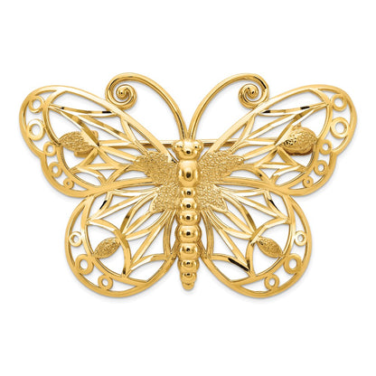 14K Gelbgold Diamantiert Poliert & Satiniert Schmetterling Brosche