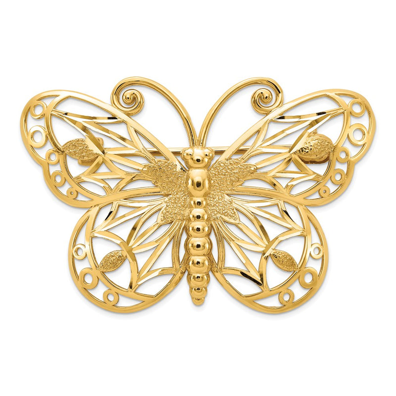 14K Gelbgold Diamantiert Poliert & Satiniert Schmetterling Brosche