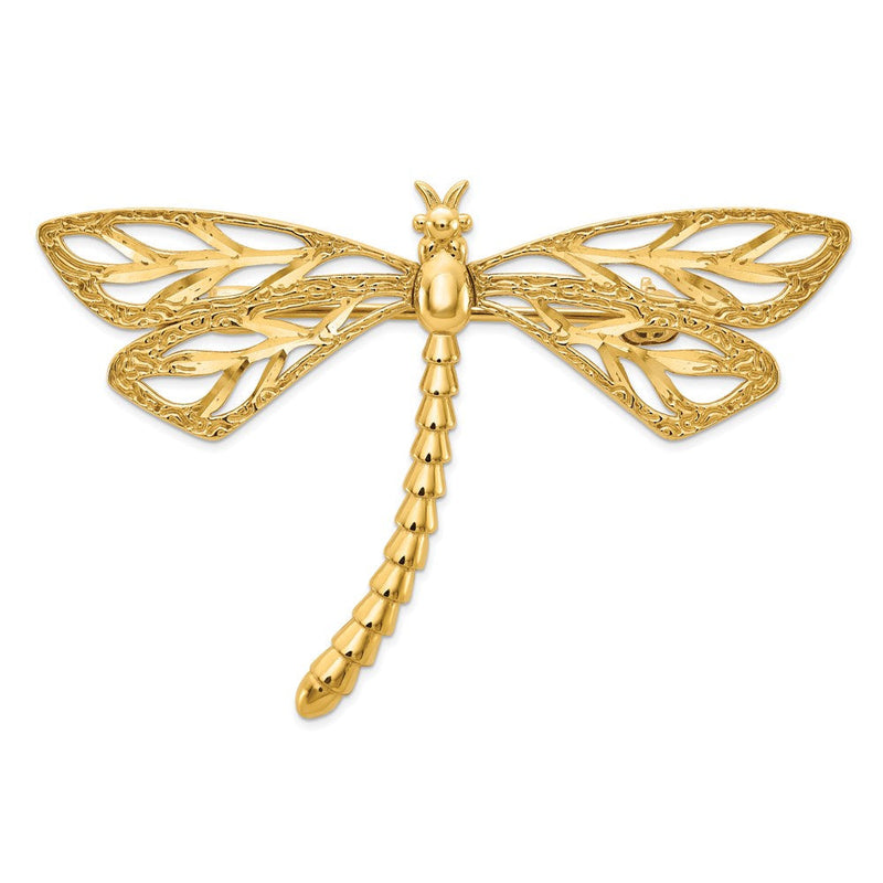 14K Gelbgold Diamantiert Poliert & Satiniert Libelle Brosche