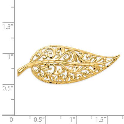 14K Gelbgold Diamantiert Poliert Filigran Blatt Brosche