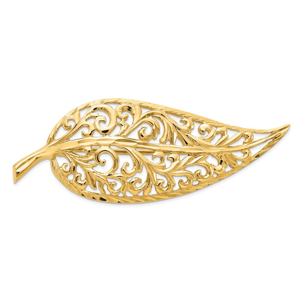 14K Gelbgold Diamantiert Poliert Filigran Blatt Brosche