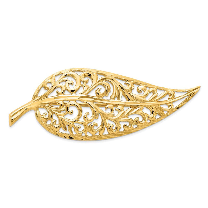 14K Gelbgold Diamantiert Poliert Filigran Blatt Brosche