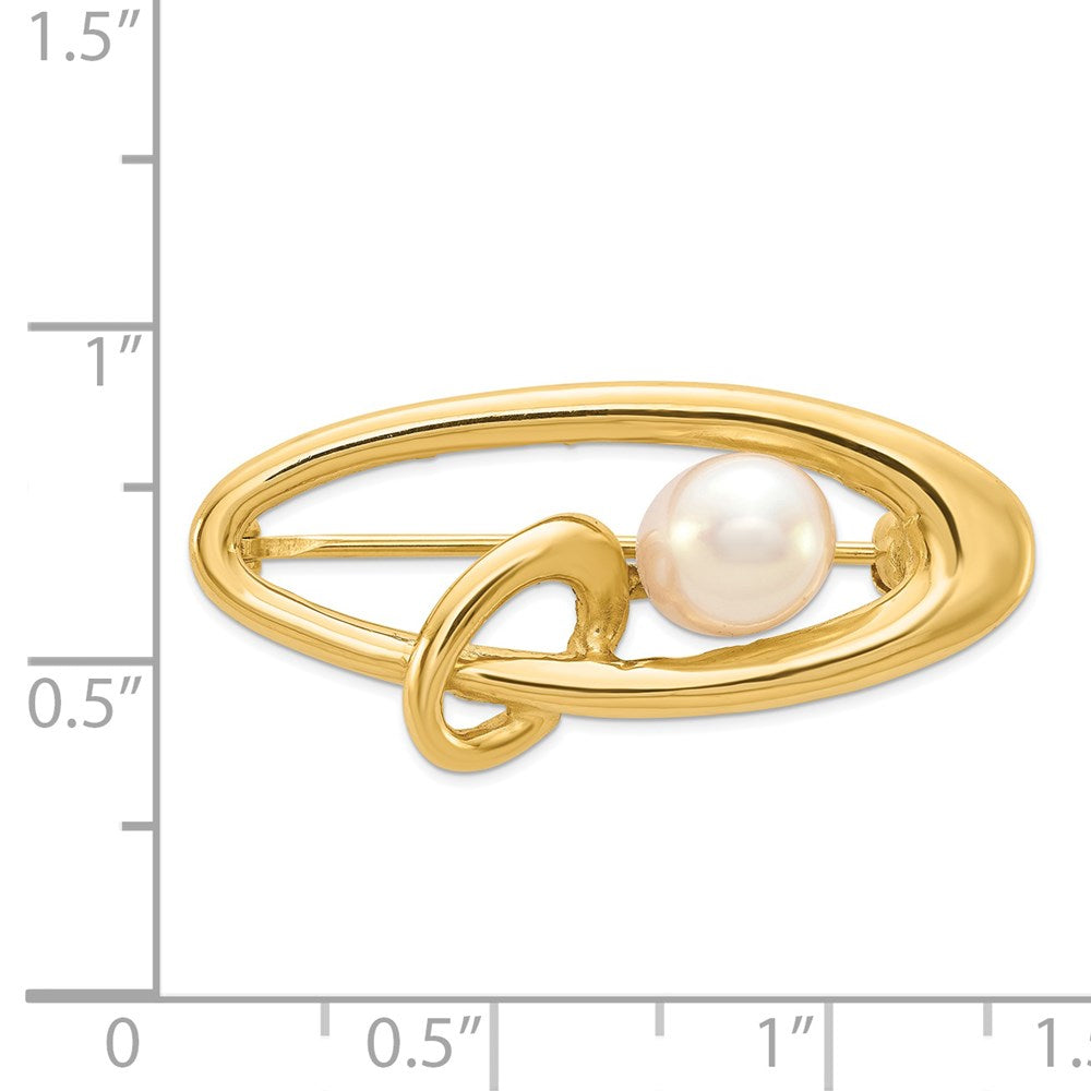 14K Gelbgold Poliert Oval mit 5-6mm Weiß Rice Süßwasser Zuchtperle Brosche