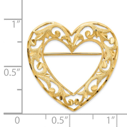 14K Gelbgold Diamantiert Poliert und Satiniert Filigran Offen Herz Brosche