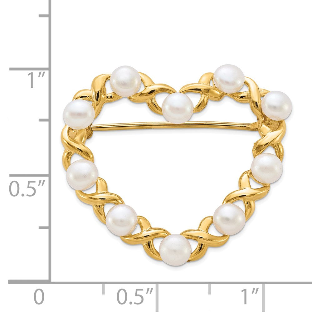 14K Gelbgold 3-4mm Weiß Knopf Süßwasser Zuchtperle Brosche