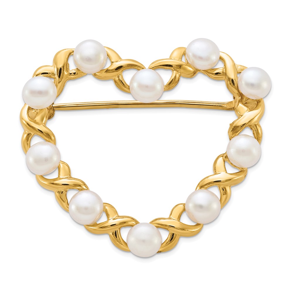 14K Gelbgold 3-4mm Weiß Knopf Süßwasser Zuchtperle Brosche