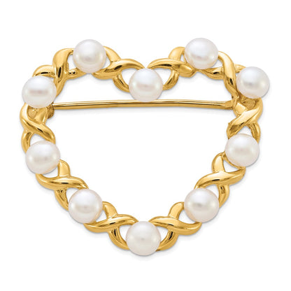 14K Gelbgold 3-4mm Weiß Knopf Süßwasser Zuchtperle Brosche