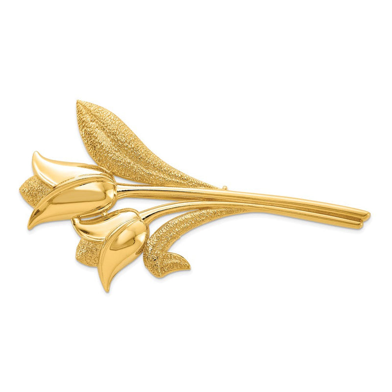 14K Gelbgold Satiniert und Poliert Tulips Brosche