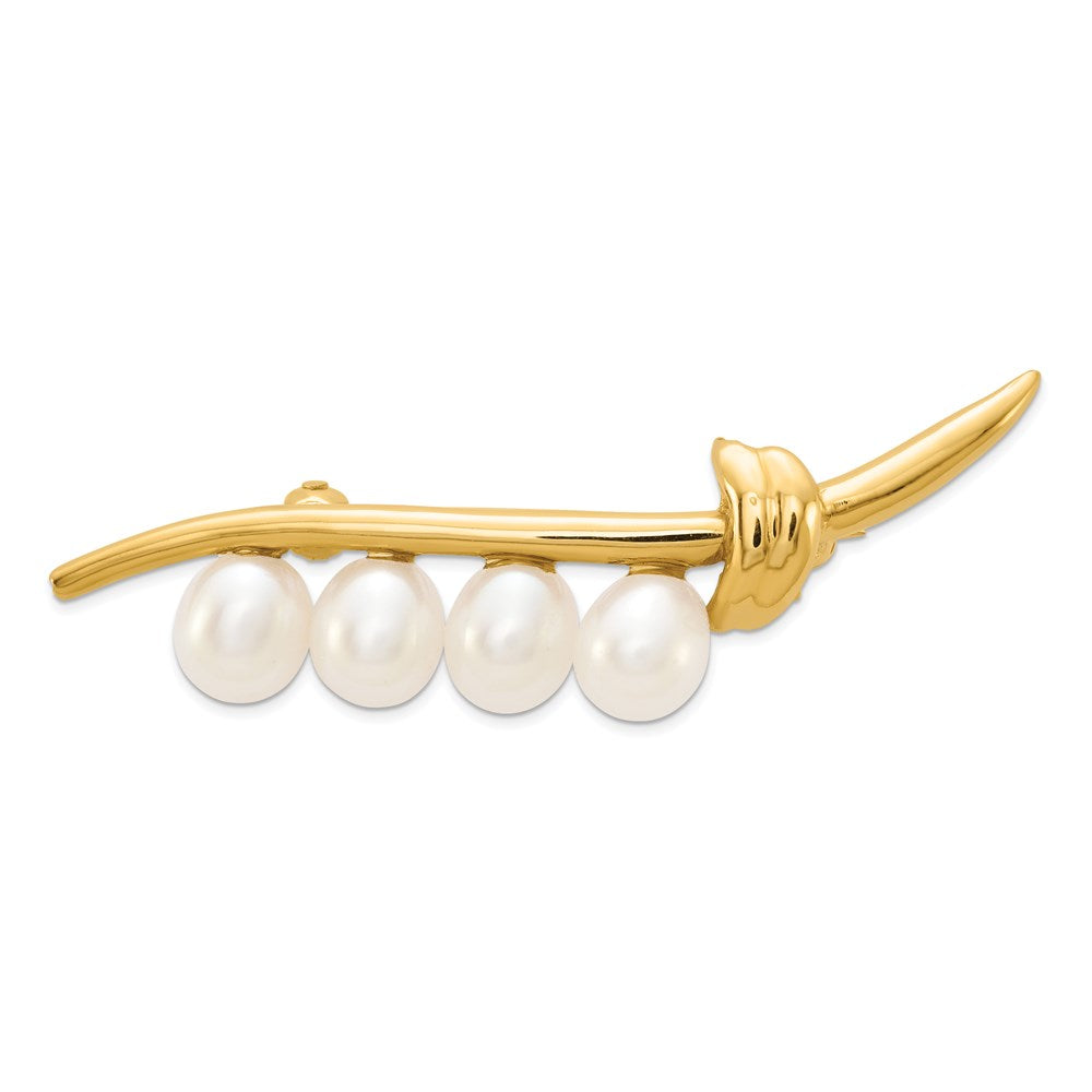 14K Gelbgold 6-7mm Weiß Rice Süßwasser Zuchtperle Brosche