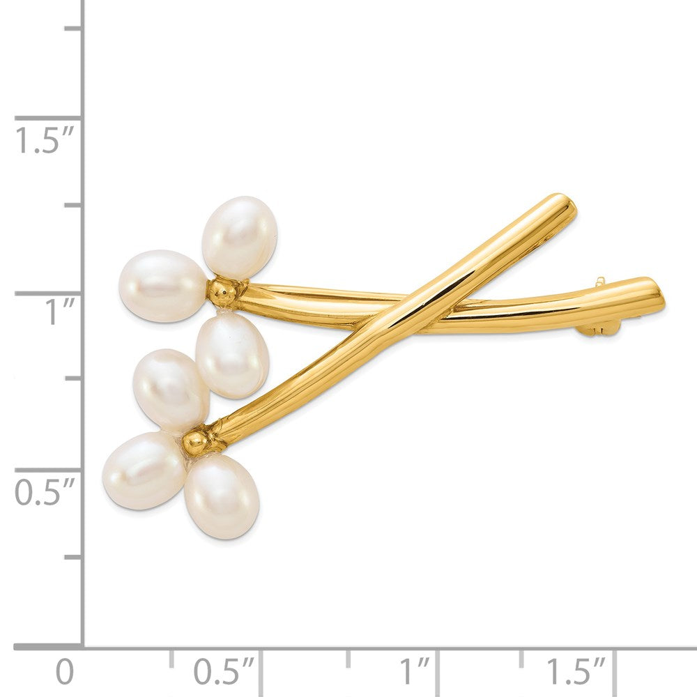 14K Gelbgold 5-6mm Weiß Rice Süßwasser Zuchtperle Brosche