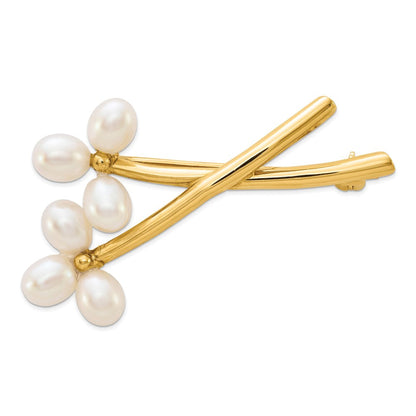 14K Gelbgold 5-6mm Weiß Rice Süßwasser Zuchtperle Brosche