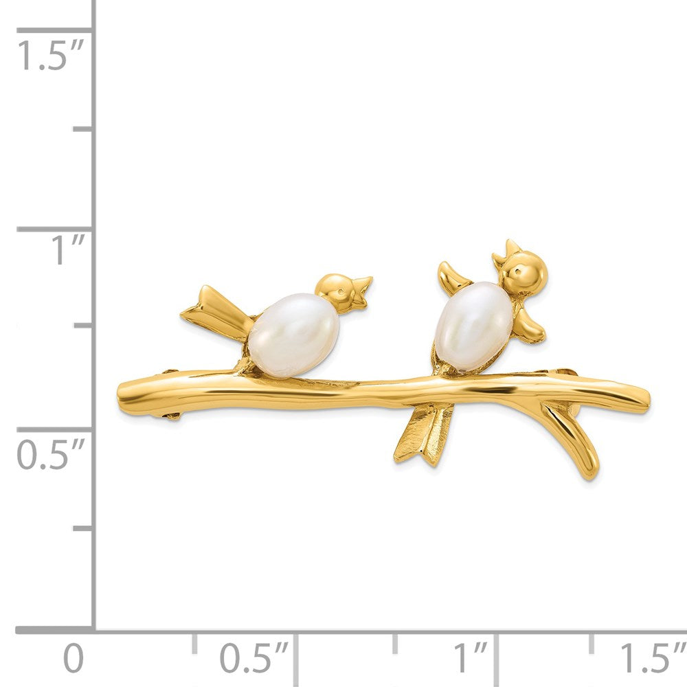 14K Gelbgold 4-5mm Weiß Rice Süßwasser Zuchtperle Brosche