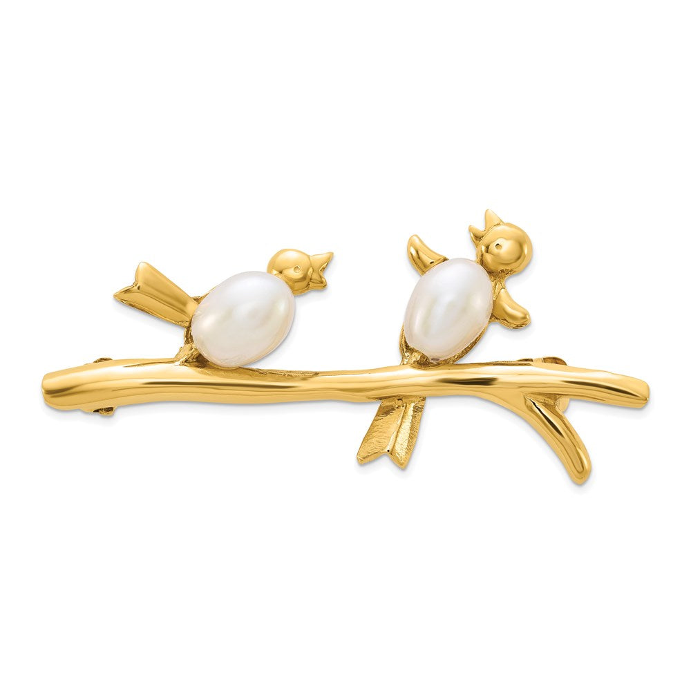 14K Gelbgold 4-5mm Weiß Rice Süßwasser Zuchtperle Brosche