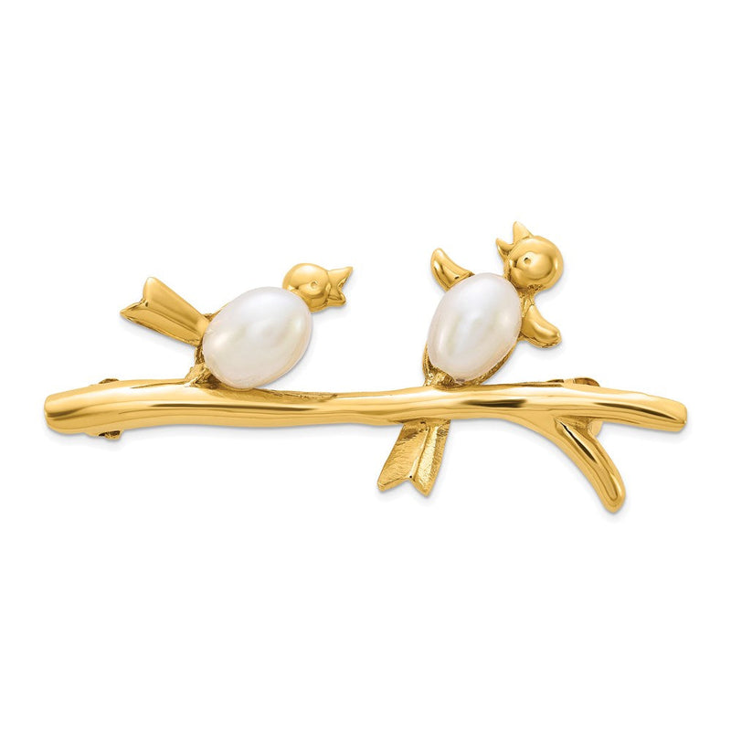14K Gelbgold 4-5mm Weiß Rice Süßwasser Zuchtperle Brosche