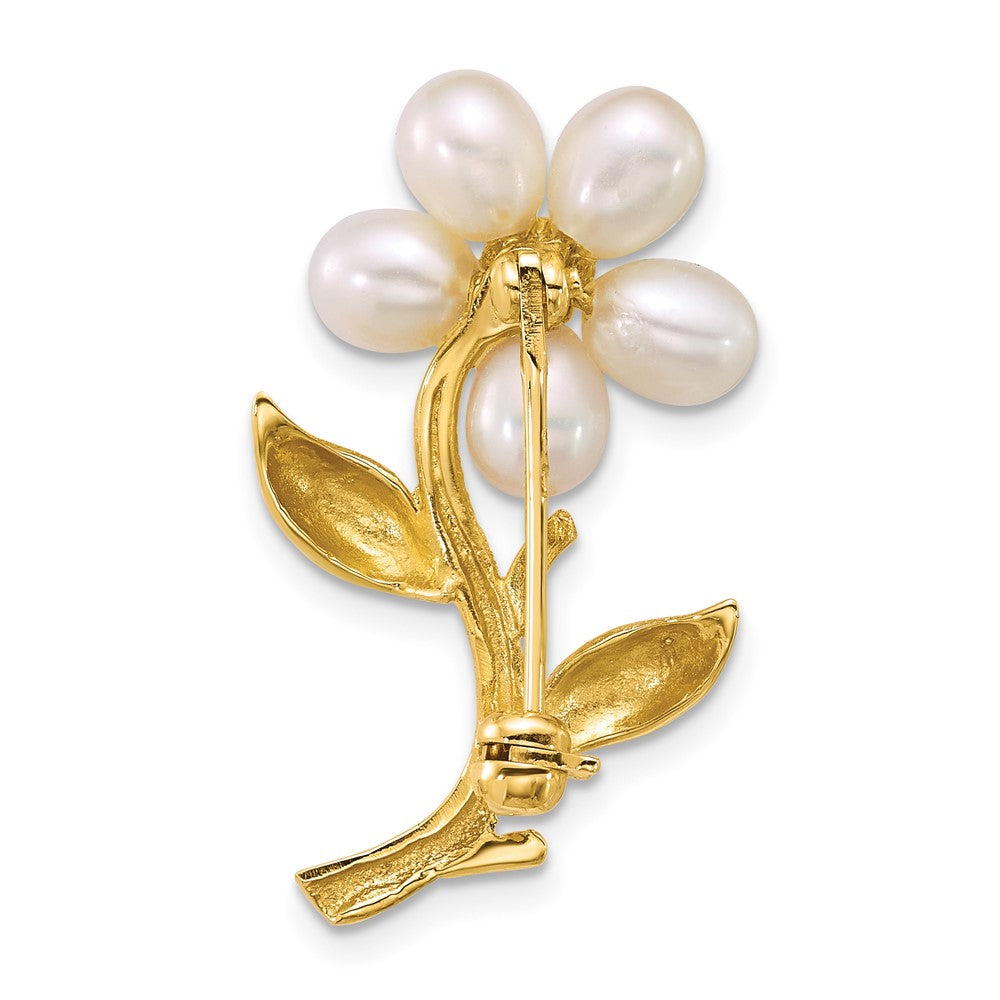 14K Gelbgold 4-5mm Rice Weiß Fwc Perle Blume Brosche