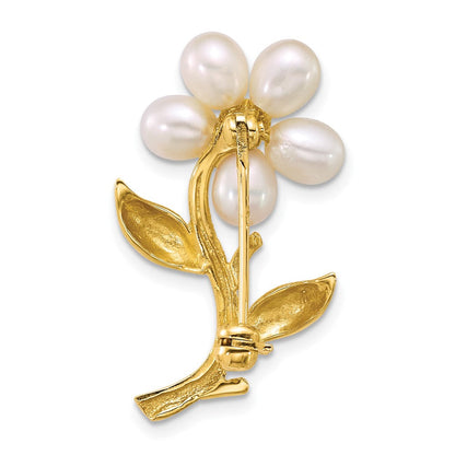 14K Gelbgold 4-5mm Rice Weiß Fwc Perle Blume Brosche
