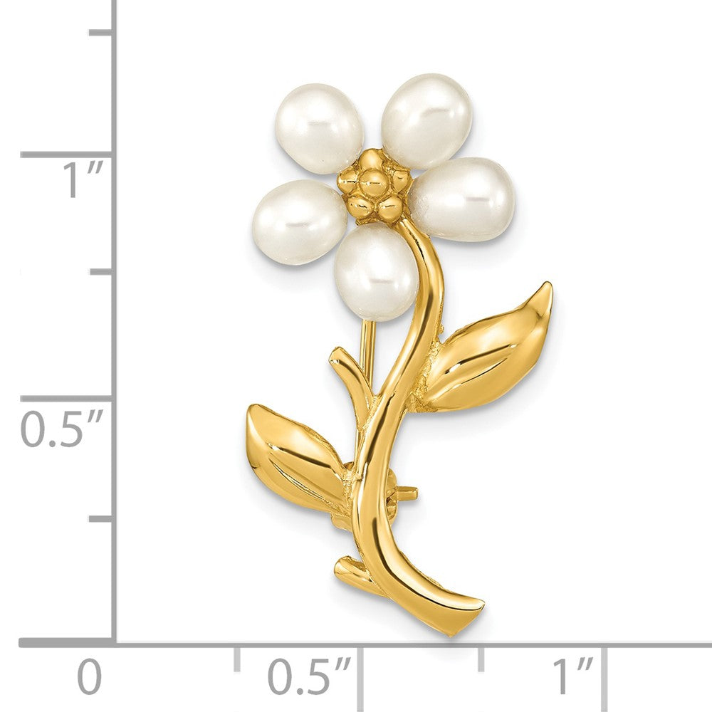 14K Gelbgold 4-5mm Rice Weiß Fwc Perle Blume Brosche