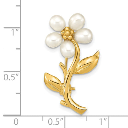 14K Gelbgold 4-5mm Rice Weiß Fwc Perle Blume Brosche