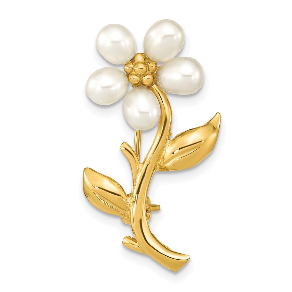 14K Gelbgold 4-5mm Rice Weiß Fwc Perle Blume Brosche
