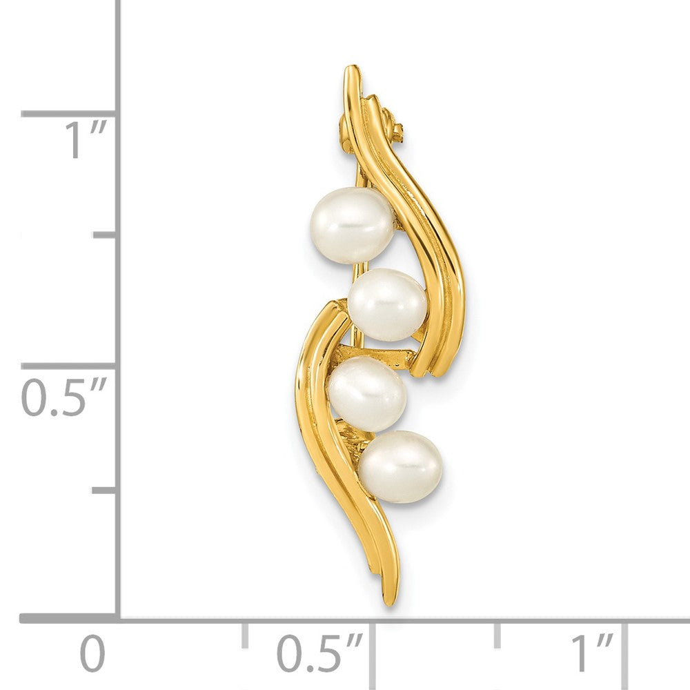 14K Gelbgold Poliert mit 4-5mm Weiß Tropfen Süßwasser Zucht Pearls Brosche