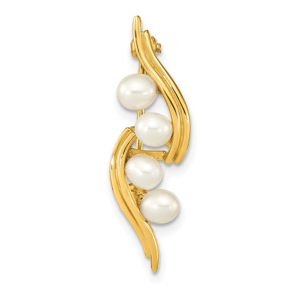 14K Gelbgold Poliert mit 4-5mm Weiß Tropfen Süßwasser Zucht Pearls Brosche