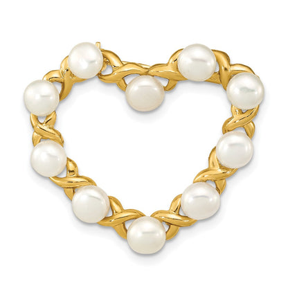 14K Gelbgold X und O mit 4-5mm Knopf Weiß Süßwasser Zucht Pearls Offen Herz Brosche