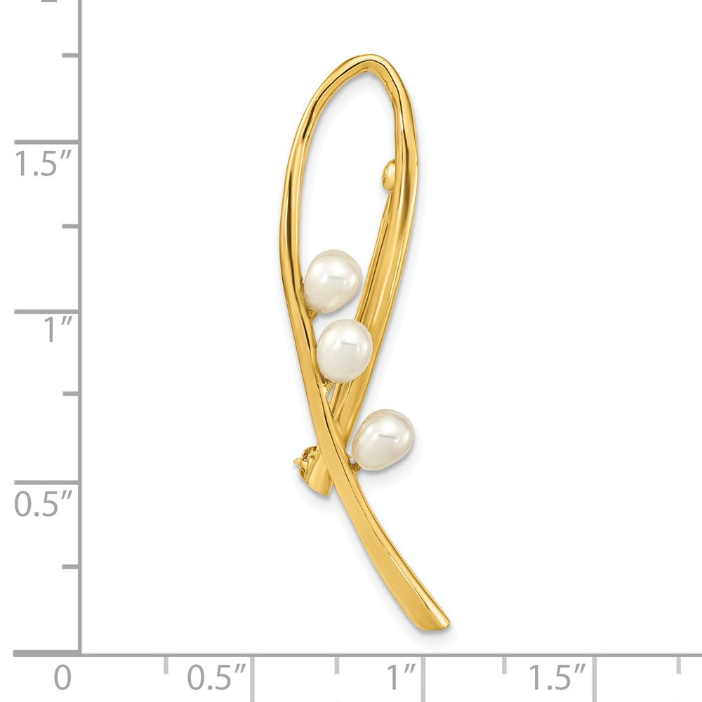 14K Gelbgold Poliert Offen Loop 4-5mm Tropfen Weiß Süßwasser Zucht Pearls Brosche