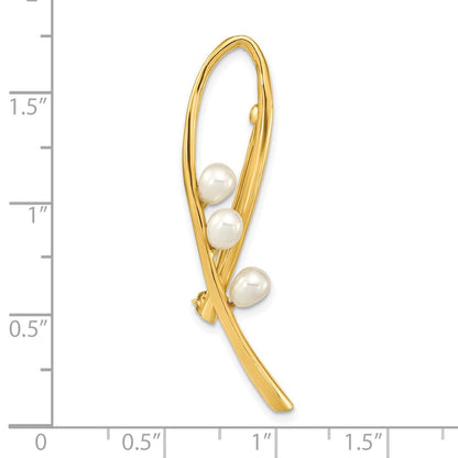 14K Gelbgold Poliert Offen Loop 4-5mm Tropfen Weiß Süßwasser Zucht Pearls Brosche