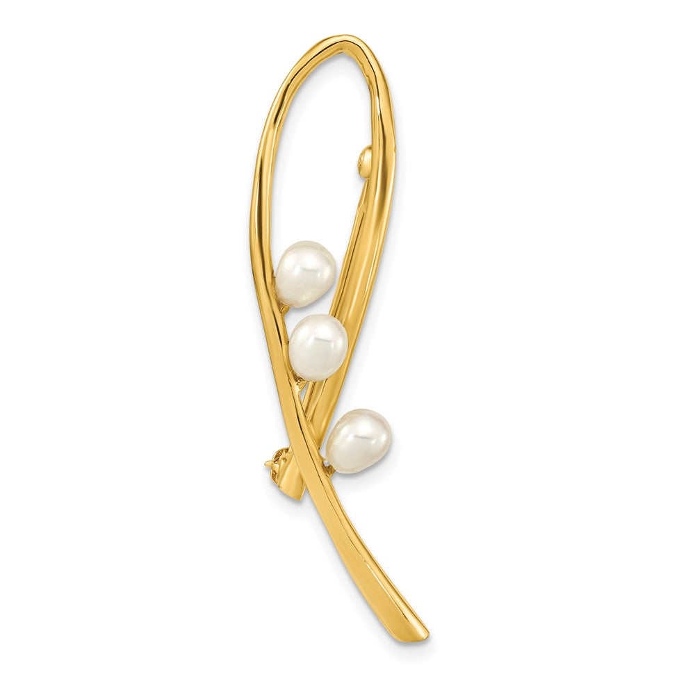 14K Gelbgold Poliert Offen Loop 4-5mm Tropfen Weiß Süßwasser Zucht Pearls Brosche