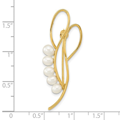 14K Gelbgold Poliert Offen Loops Accented mit 4-5mm Weiß Tropfen Süßwasser Zucht Pearls Brosche