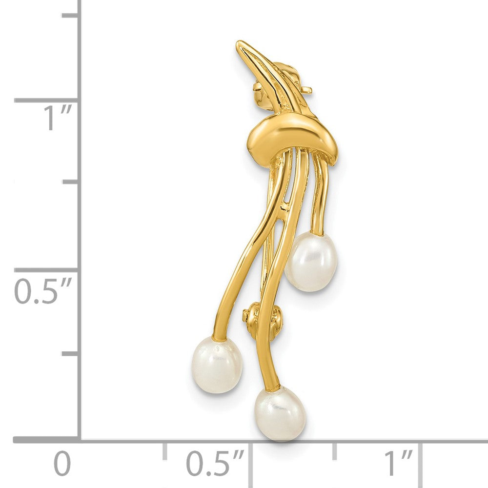 14K Gelbgold Poliert Accented mit 4-5mm Tropfen Weiß Süßwasser Zucht Pearls Brosche