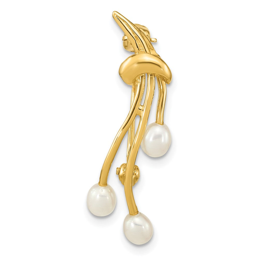 14K Gelbgold Poliert Accented mit 4-5mm Tropfen Weiß Süßwasser Zucht Pearls Brosche