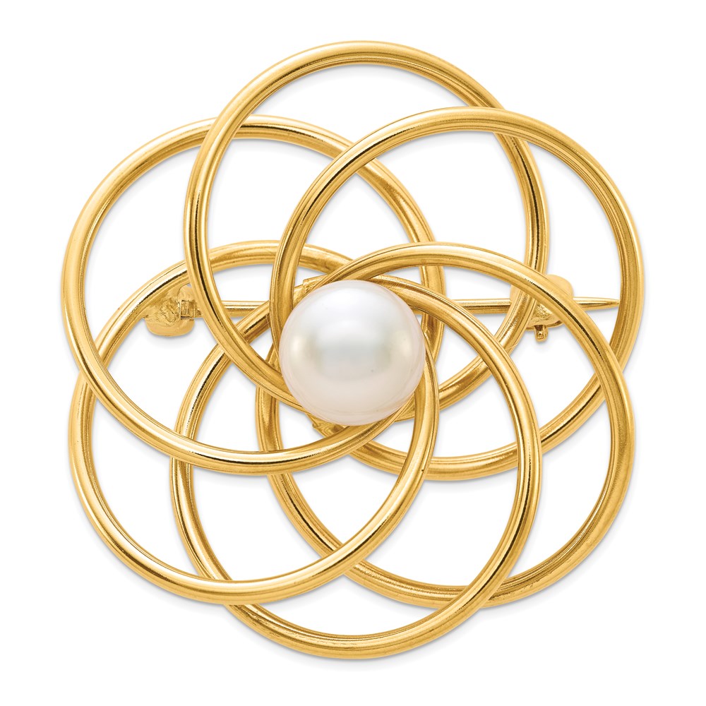 14K Gelbgold Fw Zuchtperle Brosche