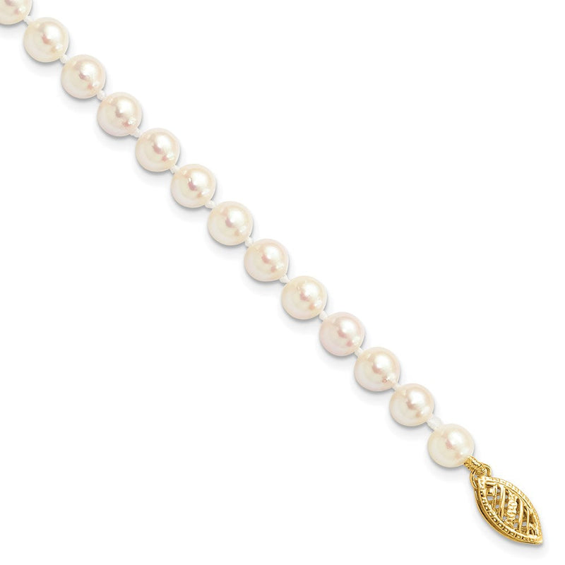 14K Gelbgold 5 6mm Weiß Rund Akoya Salzwasser Zuchtperle 7 Zoll Armband