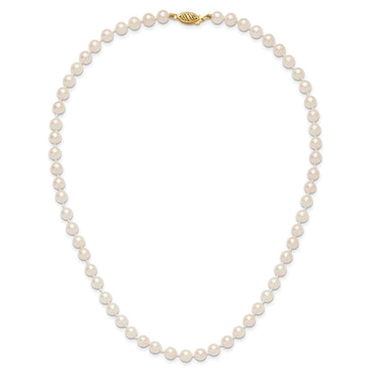 14K Gelbgold 5 6mm Weiß Rund Akoya Salzwasser Zuchtperle 16 Zoll Halskette
