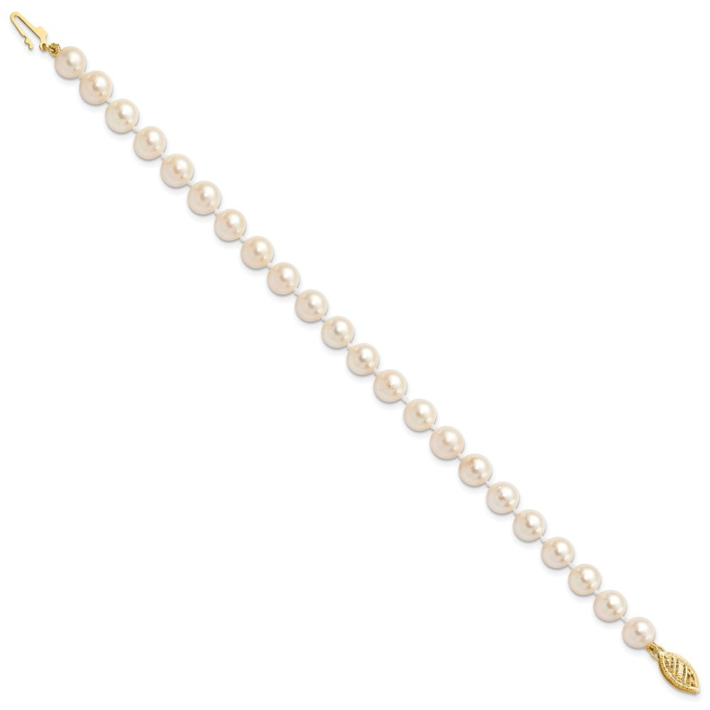 14K Gelbgold 6 7mm Weiß Rund Akoya Salzwasser Zuchtperle 7 Zoll Armband